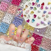 12Grids Colorful 3D Heart Nail Charms Macaron Color Flatback Resin Hearts Nail Decorations DIY Manicure Valentine's Day Supplies