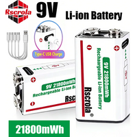 USB-C Rechargable 9V Lithium ion Battery 21800mWh High Capacity for Guitar Microphone Smoke Detector Pedal with Cable