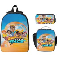 3Pcs Hot-Wheels game Backpack Set for Kids Pen Bags Bookbag Sets with Lunch Box For School Students Daypack