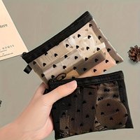 2Pcs Heart-Shaped Transparent Storage Bags Suitable for Lipstick and Small Items, Foldable Organizer Bags in Beige and Black, with Beige Lipstick Holder Function, Travel Storage Box, Portable Small