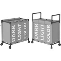 Three compartments dirty clothes basket with wheels, dirty clothes storage basket, movable multifunctional storage basket
