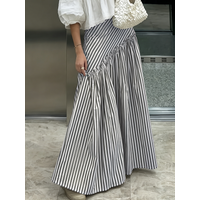 French-Style Retro Striped Irregular Pleated High-Waisted A-Line Long Skirt, Niche Design for Daily Commuting, Conceals Imperfections and Makes You Look Slimmer, French Elegance, Versatile Casual Long
