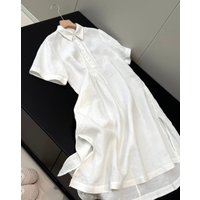 Original: 100% linen, high-quality, summer new women's clothing series short-sleeved linen blouse-style dress