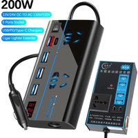 DC 12V/24V to AC 110V/220V Converter USB/PD/Type-C Chargers 200W 8 Ports Sockets ON/OFF Switch Power Adapter Car Inverter QC 3.0