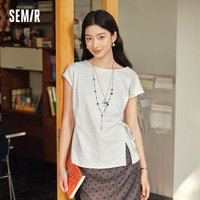 Semir Womens Tshirt 2026 Slash Neck Bow Slit Split Pure Cotton Gentle Style Casual Soft