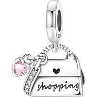 PANPOKI 925 Sterling Silver Shopping Bag Charms Beads Pendant Fit DIY Bracelet Necklace Jewelry Souvenir Gifts