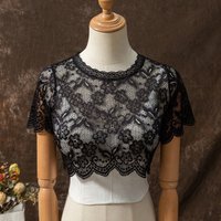 Women's Elegant Floral Lace Crop Top Sheer Hollow Out Fake Collar Casual Summer Breathable Blouse Cape