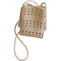 Summer Trendy Hollow Woven Shoulder Bag Soft Leather Casual Crossbody Phone Bag Bohemian Fashion Versatile Small Square Bags