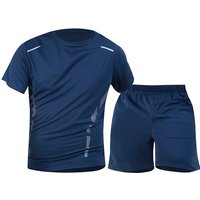 AliExpress NONE 2-piece Summer Men's Casual Sports Quick Drying Set Men's Running Cycling Hiking Round Neck Short Sleeved T-shirt Pocket Shorts