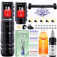 Dragonhawk Kompletny zestaw do tatuażu A3 PRO Bezprzewodowa maszyna do tatuażu z regulowanym skokiem 2,0–4,2 mm z drukarką szablonów tatuażu i igłami