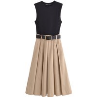 Belt Pleated Long Dress Woman Summer Sleeveless Midi Dresses for Women Patchwork Party Women's Dress Holiday Beach Dresses