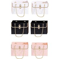 6Pcs Flower Paper Gift Packag Bags with Chain Flower Wrapping Basket Flower Paper Bucket Handbag for Wedding Birthday Gift Wrap