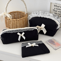 YT Exquisite and Compact Lipstick Coin Purse Portable Pencil Case for Students with Lace Trim and Quilted Interior Storage Bag