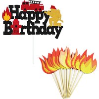 Fire Truck Party Cake Decoration Happy Birthday Cake Topper Fire Shaped Cupcake Topper Little Firefighter Birthday Party Favors