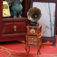 1Pc/1Set Dollhouse Miniature Retro Gramophone Mini Phonograph Record Simulation Gramophone Handicrafts Home Model Toys Decor