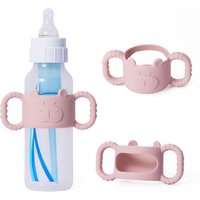 1pcs Silicone Baby Bottle Handle, For Brown's Narrow Suction Bottle, Cute Hippo Design And Sturdy Silicone Bottle Holder (Pink)