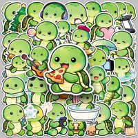 50Pcs Kawaii Cartoon Turtle Stickers, Green Tortoise Decals for Water Bottles, Tablets & Cups