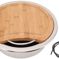 x120mm/14.17x4.72in RV 304 Stainless Steel Sink Round Hand Wash Basin Sink with Bamboo Chopping Block for Boat