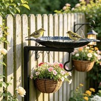 Vintage Wall Mounted Bird Feeder Cast Iron Food Container Metal Bird Bath Feeding Bowl Rust-Proof Bird Feeding Station Outdoor