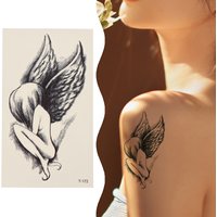 Waterproof Semi-Permanent Tattoos Little Angel Tattoo Designs For Neck Hand Finger Women's Men's Temporary Tattoo Lasts