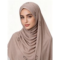 Premium Ribbed Jersey Hijab Muslim Plain Scarf Crepe Rhinestone Hijab Soft Islamic Shawls Wraps Headband Voile Femme Musulman
