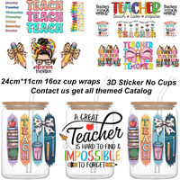 Teacher`s Day Series UV DTF Cups Wraps Libbey 16oz Cup Easy Peel Waterproof Quotes Words Teacher Life Style 3D Transfer Stickers