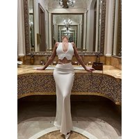 Suits Sets Women Fashion Sexy Streetwear Solid SleevelessBackless V-Neck Tracksuits (Tops+Long Skirts)Matching 2 Pieces Female