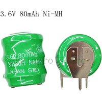 2PCS 3.6V 80mAh NI-MH With 3PIN Button Cell Rechargeable Battery Pack 3-pin
