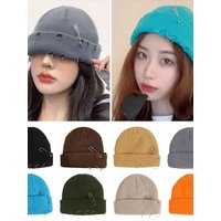 AliExpress Fashion Winter Warm Knitted Cap Thick Soft Woolen Hat Casual Solid Color Slouchy Bonnet for Men Women