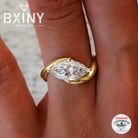 BXINY 1/2CT Marquise Moissanite Ring S925 Silver 18K Gold Plated for Women Men Solitaire Wedding Band Gift Fine Jewelry with GRA
