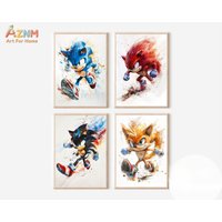 Sonic Hedgehog PrintsPosters, Game Poster Printable, Shadow, Tails, Knuckles, Wall Art, Kids Room Decor,