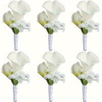 6pcs Exquisite White Calla Lily Wedding Wrist Corsage Boutonniere Set Elegant Floral Accessories for Bride Groom Perfect Decor