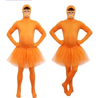 Spandex Full Body Invisible Suit Orange Solid Color Casual Yellow Mustache and Eyebrow Jumpsuit Costumes Halloween Costume