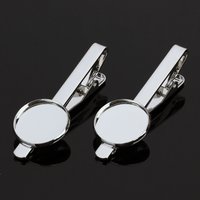 A Pair 16mm 18mm 20mm Copper Tie Clip Setting Blank Tray Bezel Base Fit Round Cabochons Cameo Base Silver Color DIY Making