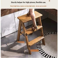 Folding Stairs Thick Bamboo Folding 3 Step Ladder Stool Portable Foldable Step Stool Household Kitchen Sturdy Non Slip Ladder
