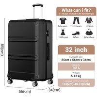 32 Inch Large Suitcase ABS+PC Hardshell with TSA Lock & 4 Spinner Wheels - 85x56x34cm for Long Distance Travel & Family Holidays