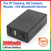 3000mAh 5V 12V DC Output Black Portable Rechargeable 12V Lithium Ion Battery for IP Camera 4G Camera Router 12V Bluetooth Device