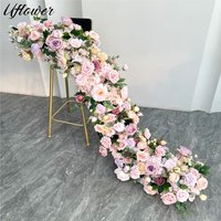 Uflower 2m Pink Rose Hydrangea Flower Row Runner Artificial Flower Wedding Backdrop Decor Floral Wall Party Prop Window Display
