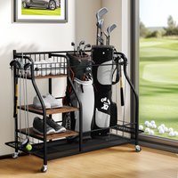 Golf Storage Garage Organizer Rack Rolling Metal Sports Equipment Shelves with Lockable 360° Wheels