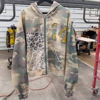 Camouflage Leopard Printed Stitching Made Old Patchwork Aesthetics Hoodie Autumn Winter Long Sleeved Vintage Harajuku Streetwear