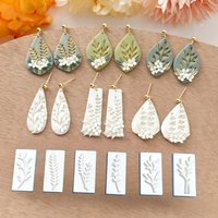 6Pcs Spring Botanical Plant Polymer Clay Stamps Set Leaf & Branch Embossing Molds for DIY Earrings Jewelry Making Tools
