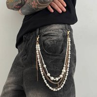 Exquisite Luxury Imitation Pearl Trousers Hipster Pant Jean Keychain for Men Punk Trousers Jeans Keyring HipHop Jewelry