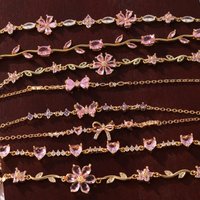 Mix Style Pink Bowknot Flower Bracelet for Women, Waterproof 18K Gold Plated Chain Bracelets, Bow Tie Charm Girl's Jewelry
