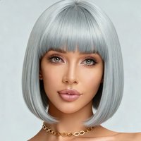 Ladies' synthetic wig silver gray 12 inch elegant style, suitable for daily parties and holidays wear