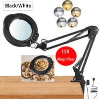 15X USB Modern Magnifying Glass with Light & Stand, with 10 Dimmable & 5 Color Modes Lamp Illuminated Magnifying for Close Work