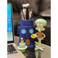 Squidward Toothbrush Holder Stone House Toothbrush Holder Cute Pen Holder Makeup Brush Holder Desktop Decoration Model Toy Gift