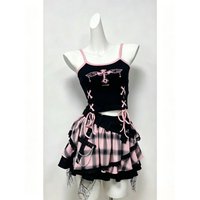 Summer Japanese Style 2 Piece Set for Women Sexy Spicy Girl Pure Desire Subculture Gothic Mini Skirt Suit Daily Female Outfits