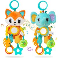Soft Hanging Crinkle Squeaky Sensory LearningToy Stroller Car Seat Crib Travel Plush Animal Wind Chime with Teether Boys Girls