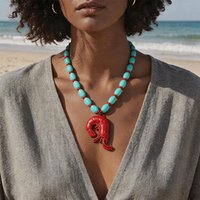 2026 New Resin Beaded Lobster Pendant Necklaces for Women Fashion Summer Beach Party Jewelry Vacation Gifts