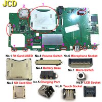 For New 2DS XL LL Volume Button Micro Switch Battery Base Charging Port R4 SD Card Slot Microphone Touch LCD Socket Connector